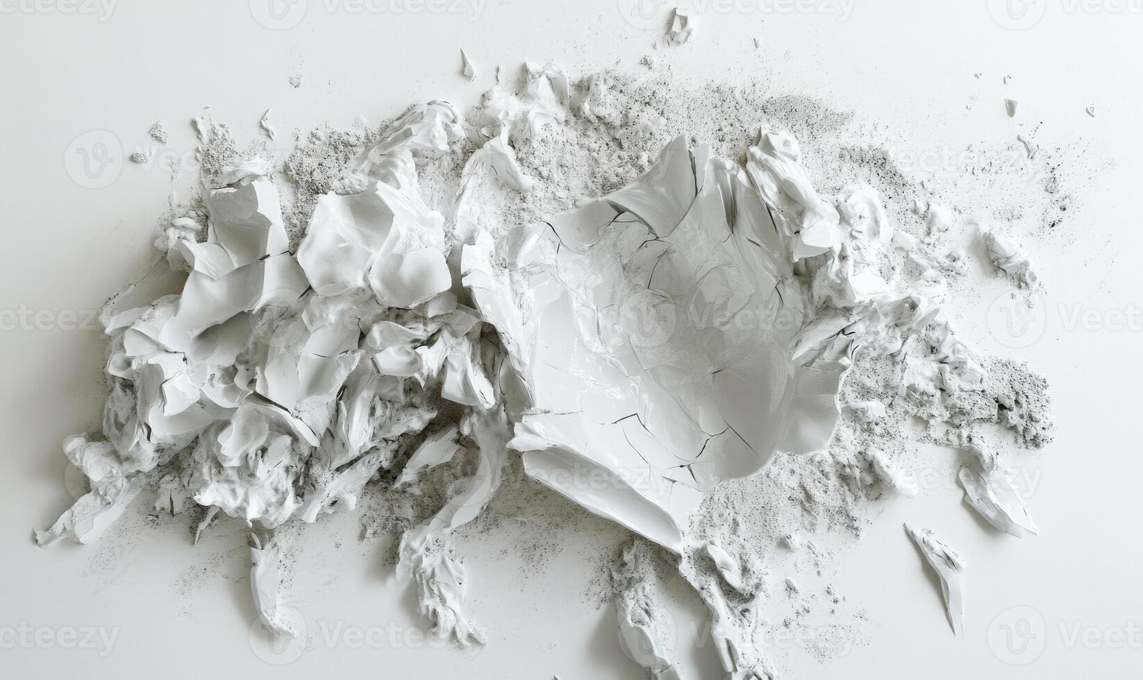 A white object with a hole in it is surrounded by a pile of white powder photo