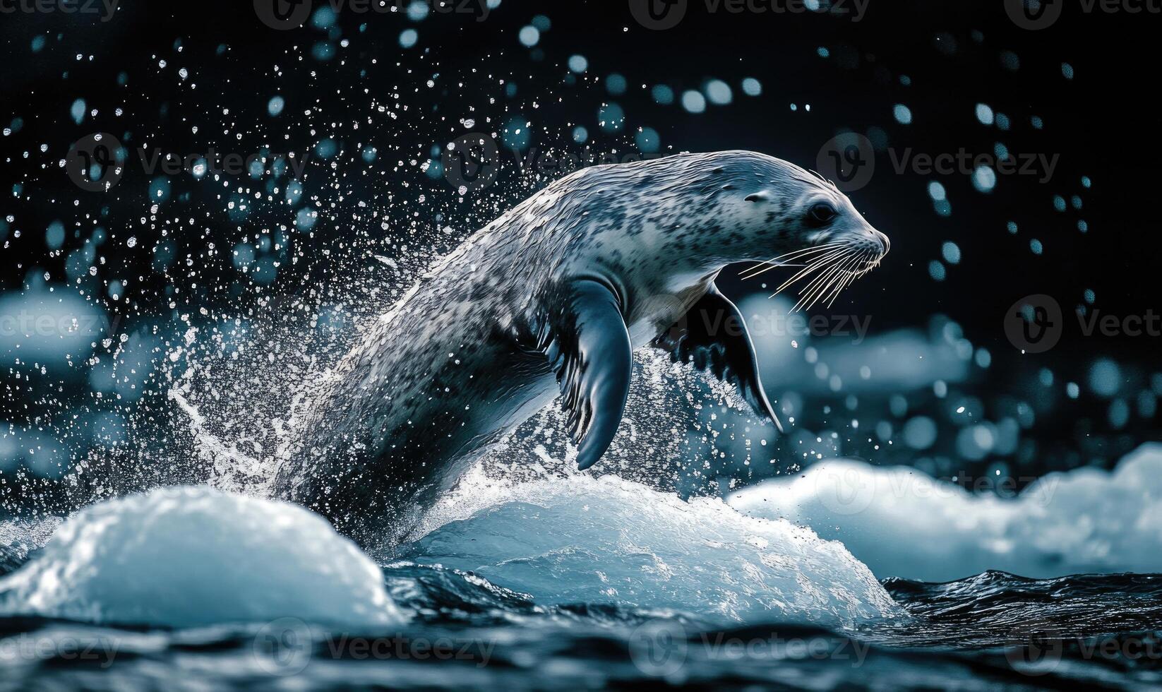 A seal is jumping out of the water photo