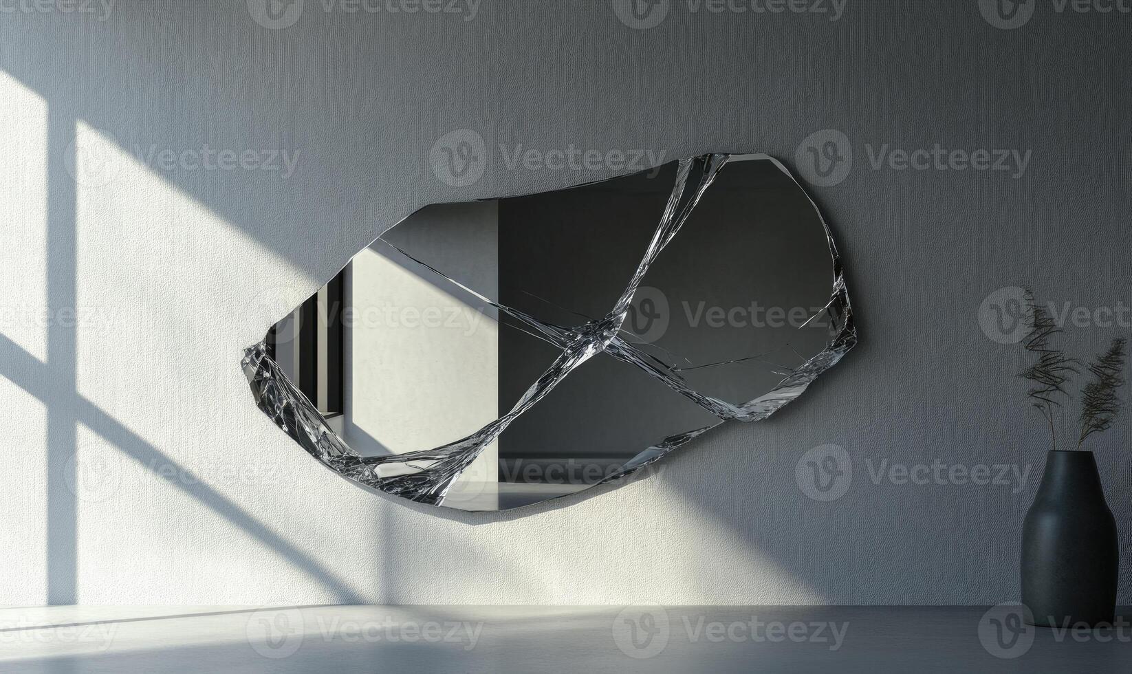 A large mirror with a spider web pattern on it photo