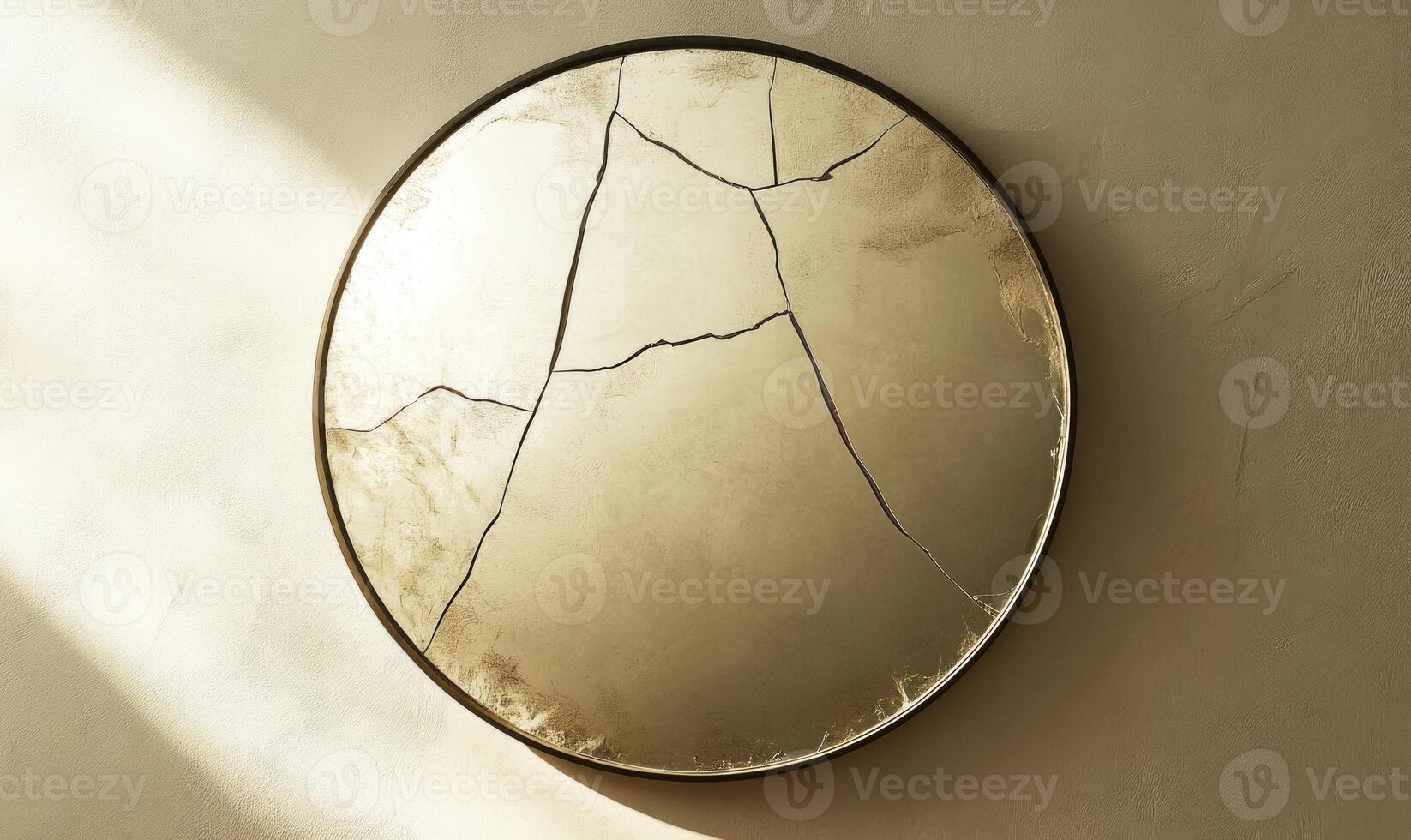 A cracked mirror with a light shining on it photo