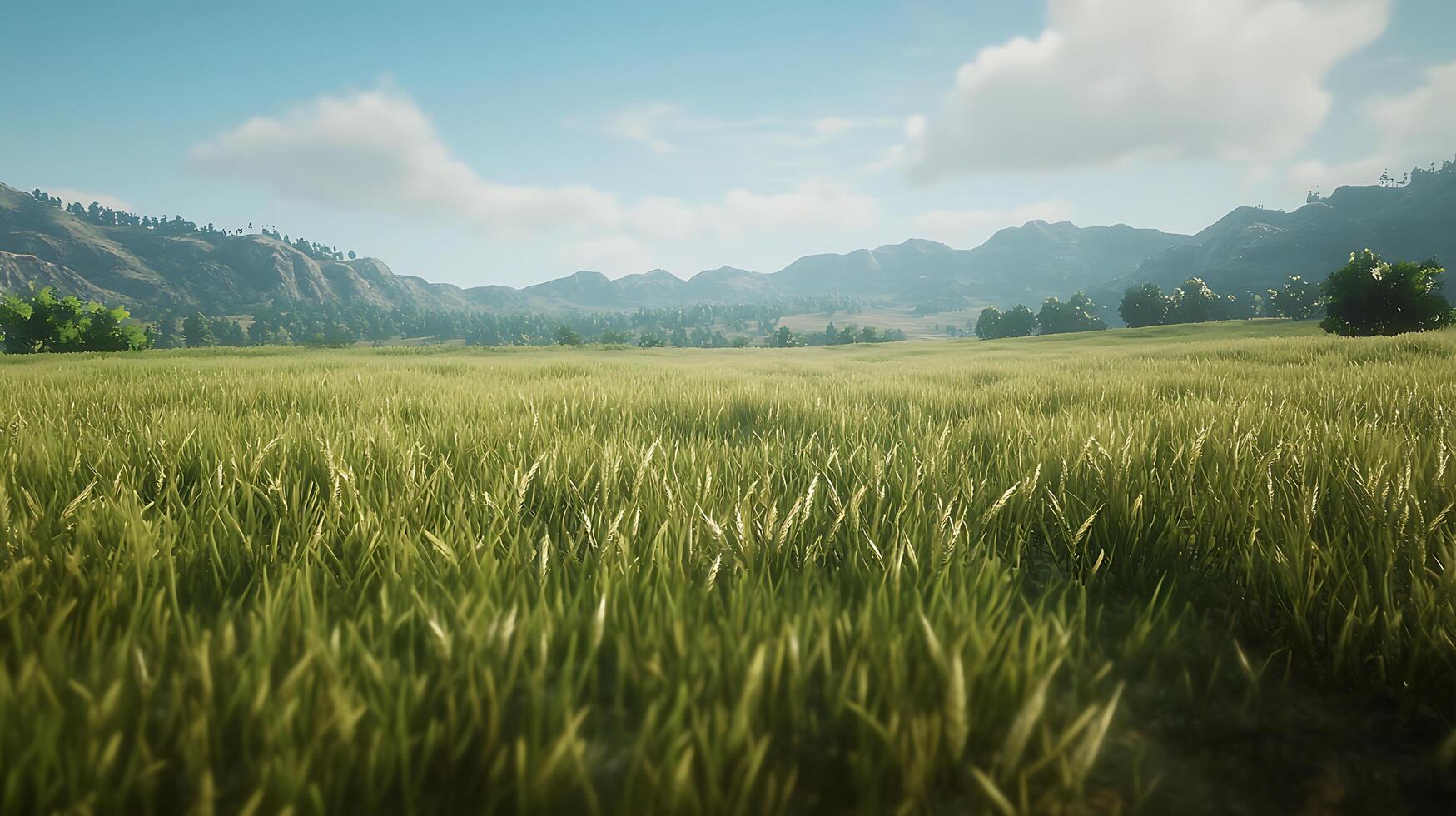 Serene Grassland Landscape Rolling Hills and a Vast Expanse of Green. photo