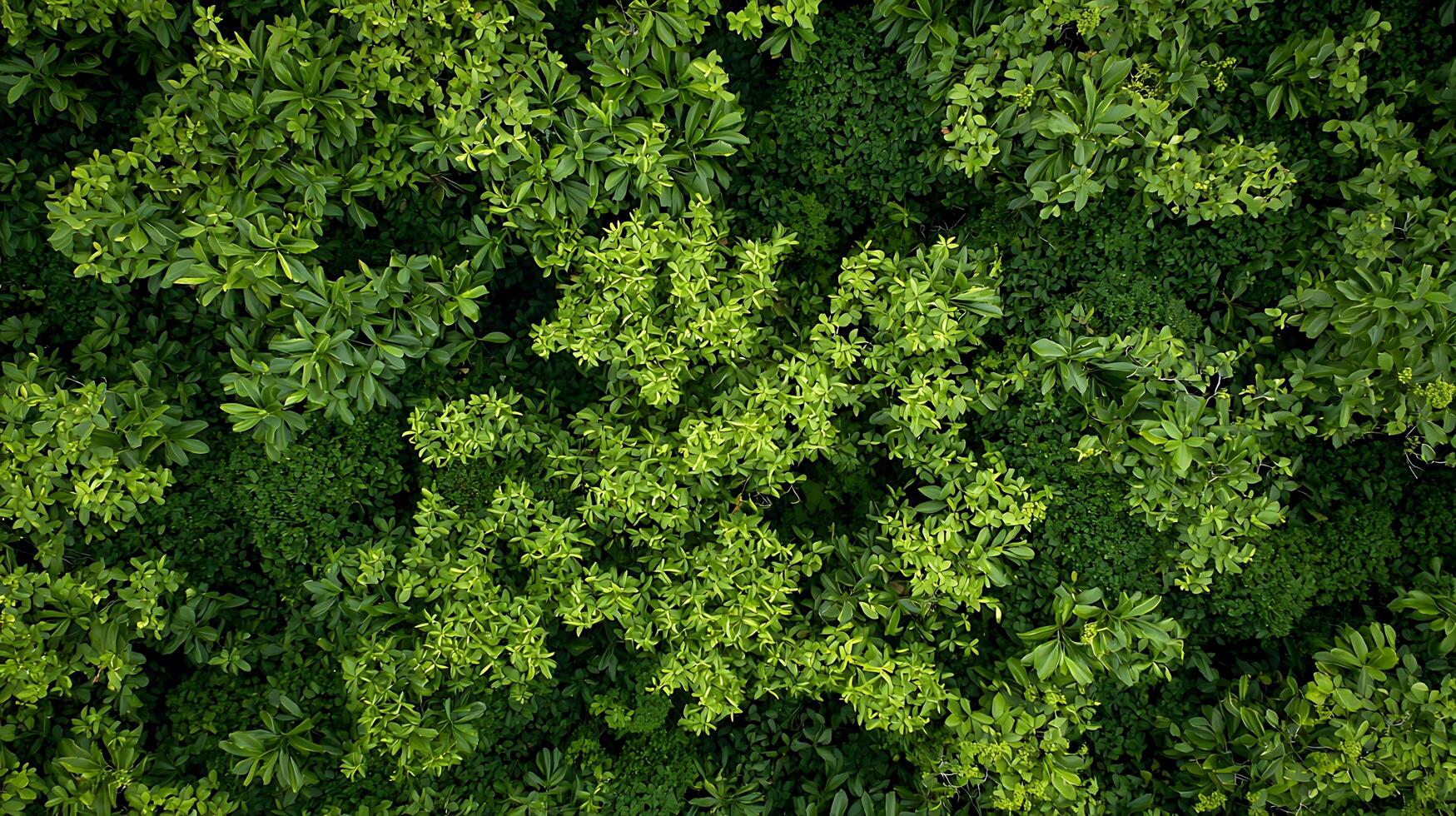 Lush Green Foliage Overhead View A vibrant, textured image of diverse green leaves. photo