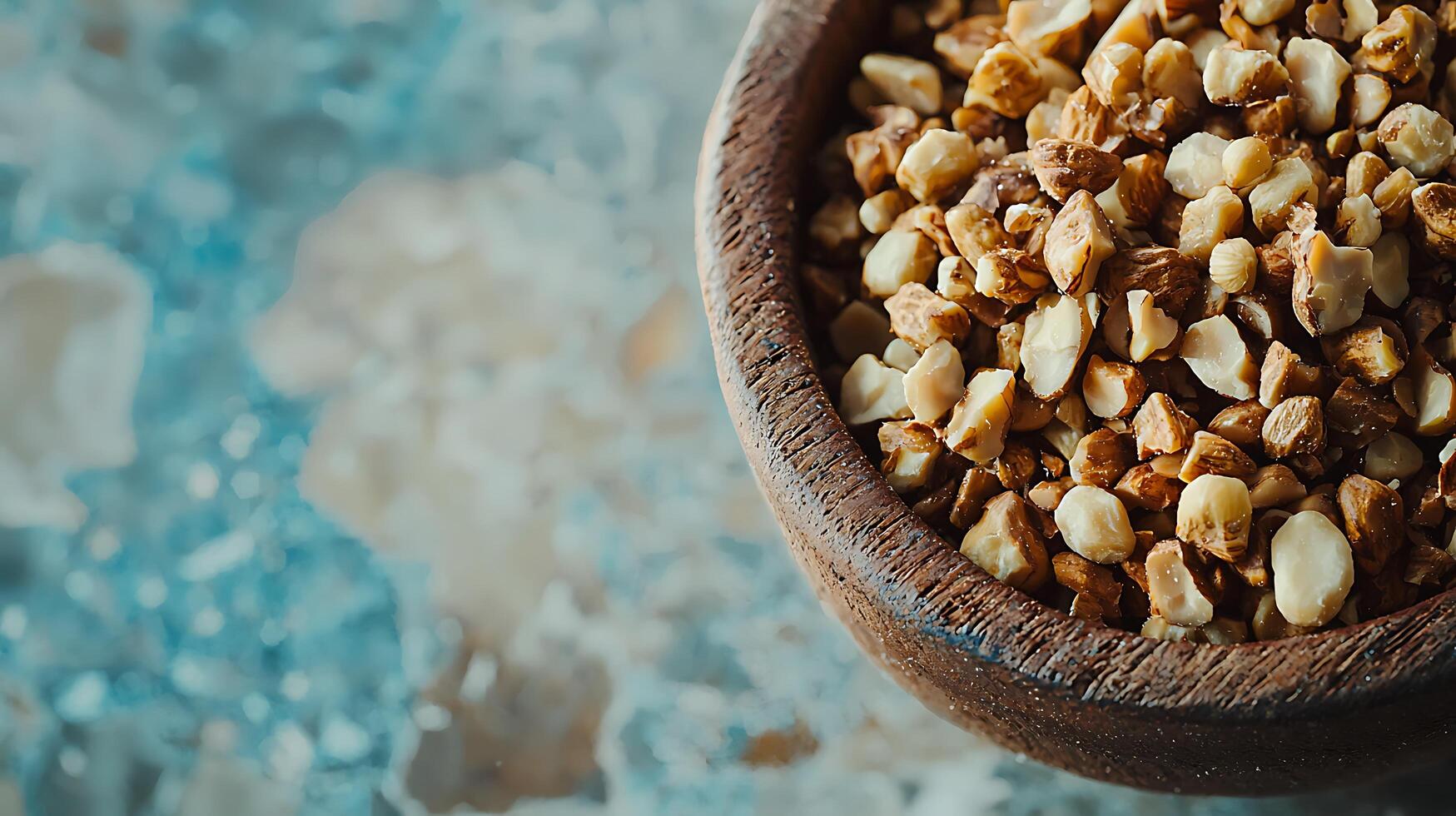 Close up of Roasted Macadamia Nuts in a Wooden Bowl. A high-resolution image perfect for food blogs, culinary websites, and packaging design. photo