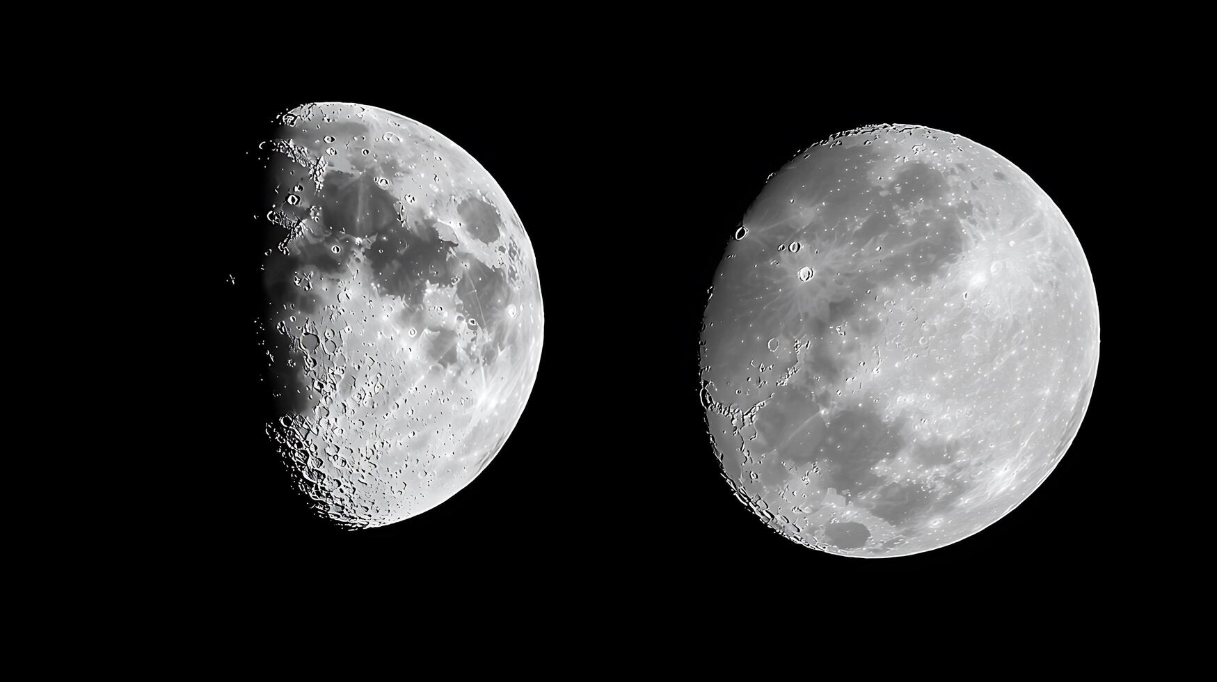 Two Views of the Moon Gibbous and Nearly Full Phases. photo