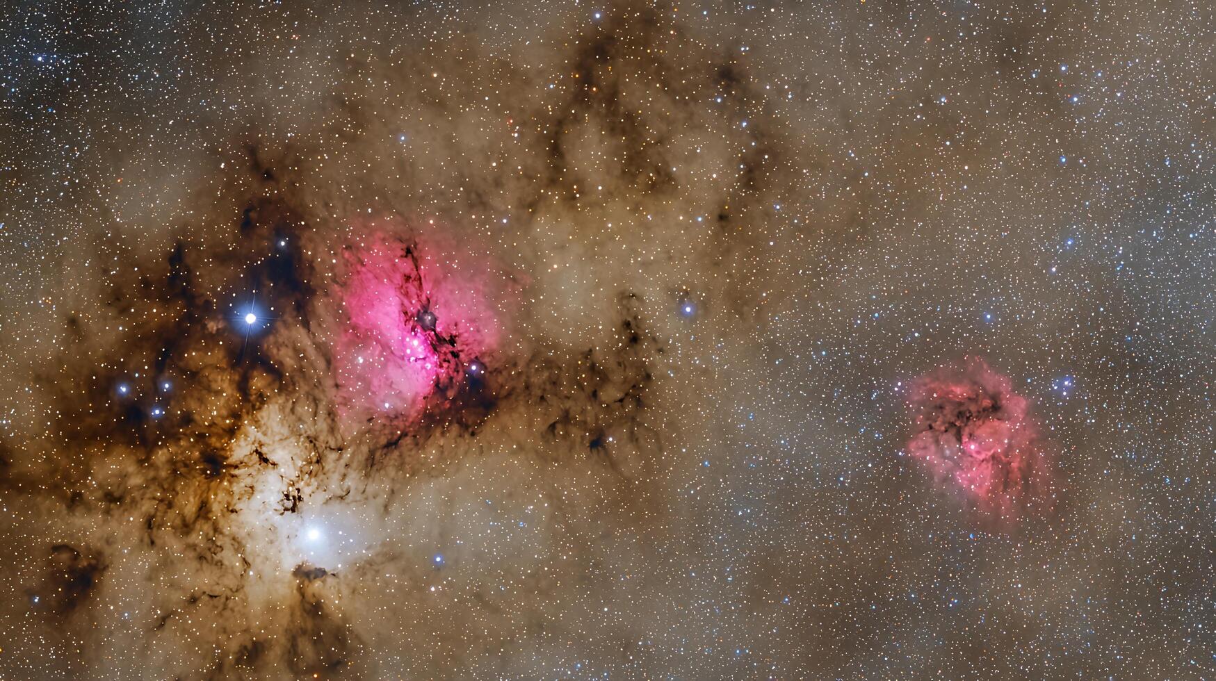 Celestial Dance A breathtaking image of the colorful nebulae IC 1805 and IC 1848 in Cassiopeia. photo