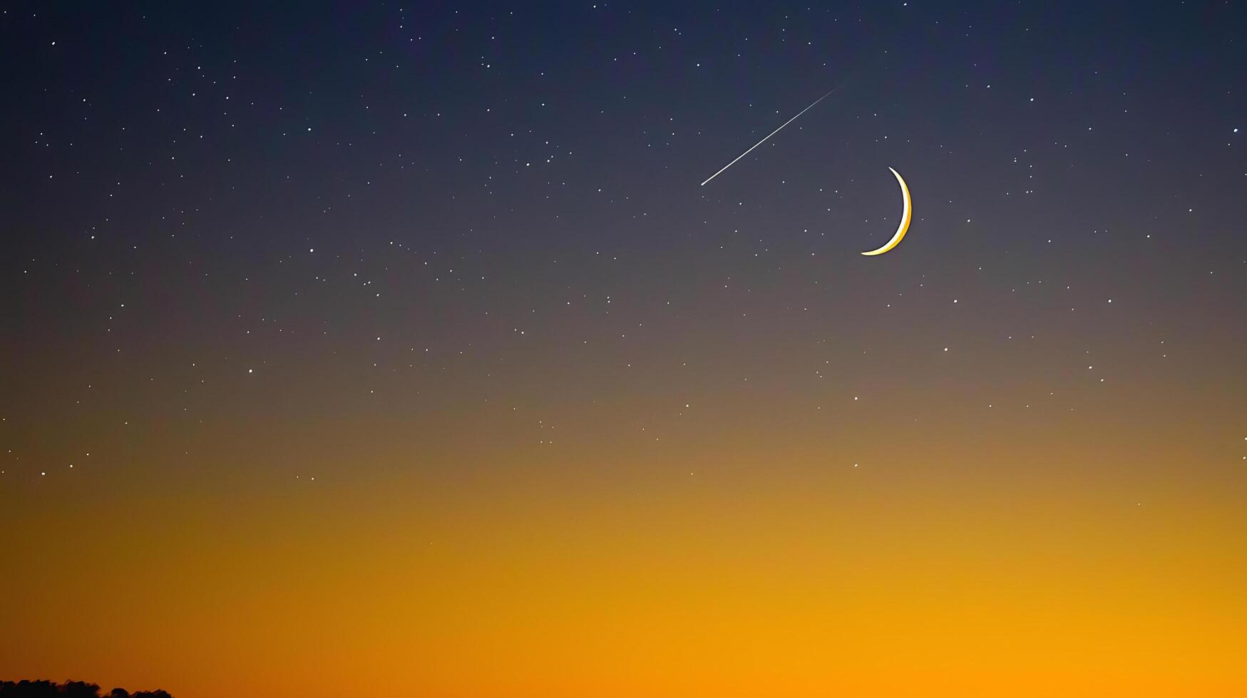 Crescent Moon, Shooting Star, and Starry Night Sky at Sunset. A breathtaking celestial scene with vibrant colors. photo
