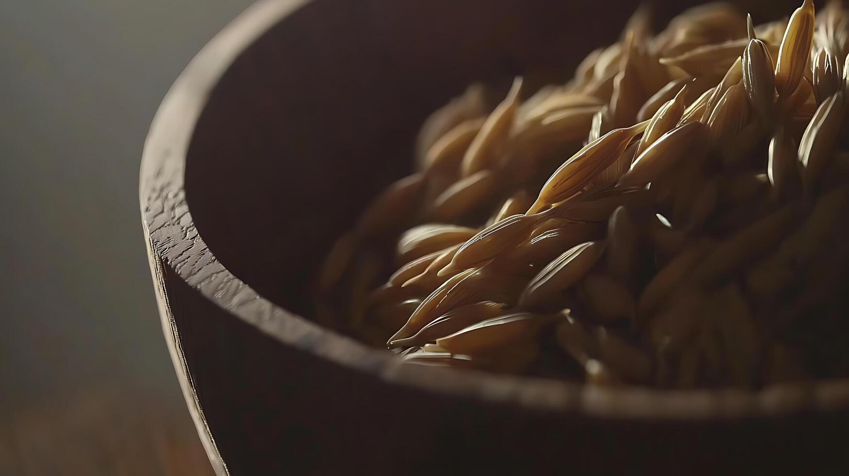 Close up of Oats in a Wooden Bowl, Rustic Still Life. photo