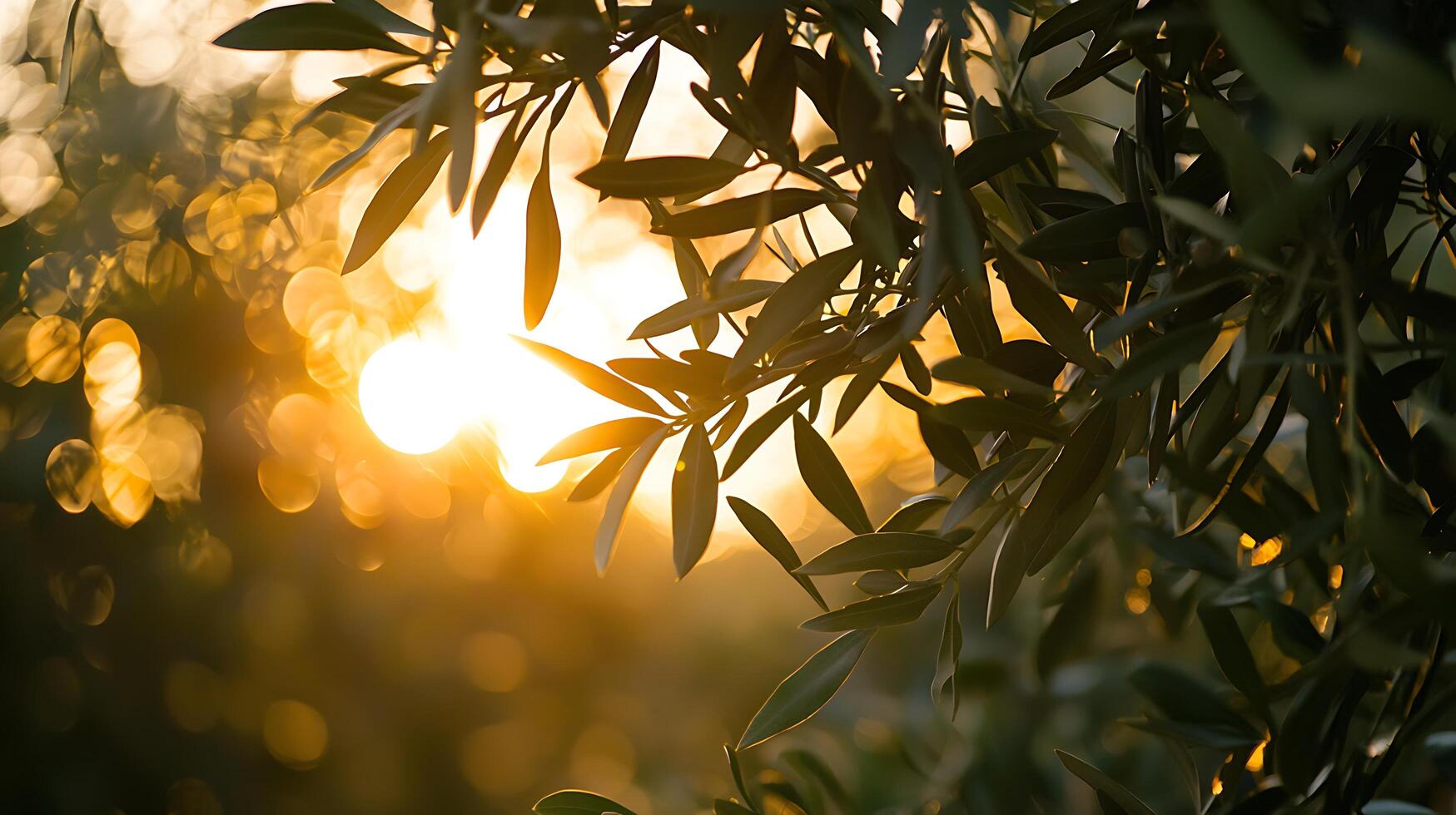Olive Branch Silhouette at Sunset, Golden Hour Nature Photography. photo