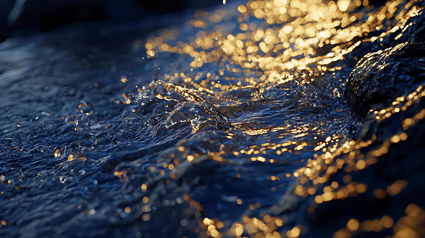 Golden Hour Water Close Up of Sparkling Water Texture. photo