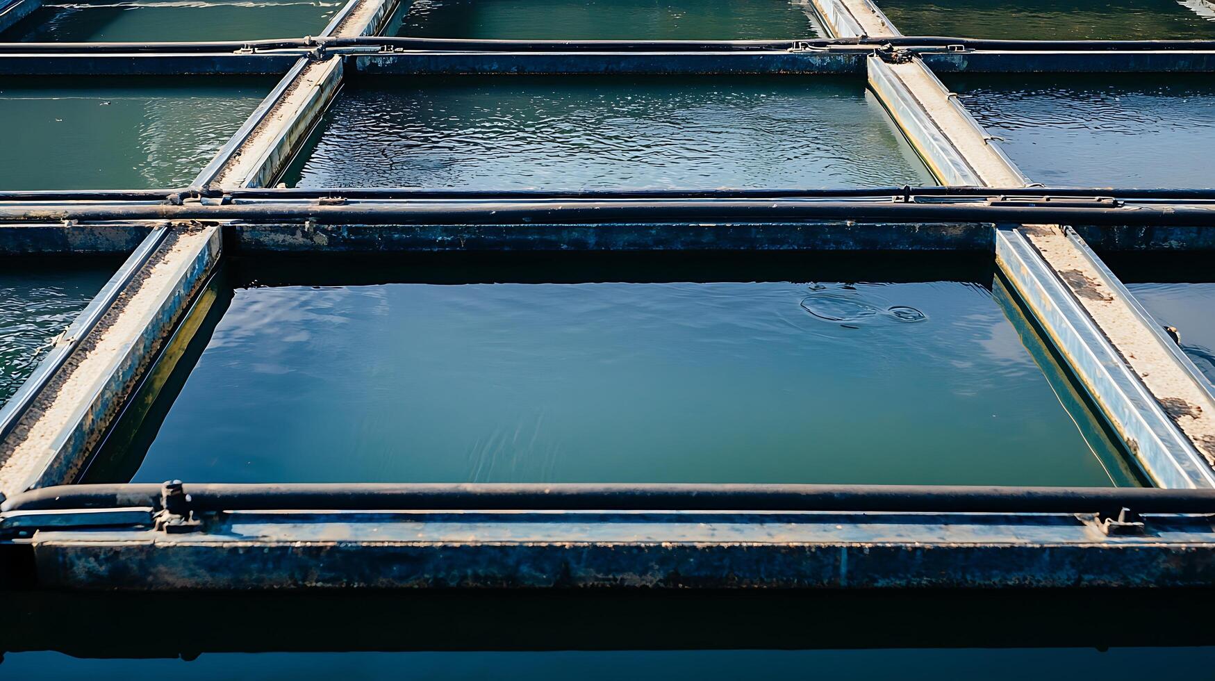 Water Treatment Plant Close Up of Rectangular Water Reservoirs. photo
