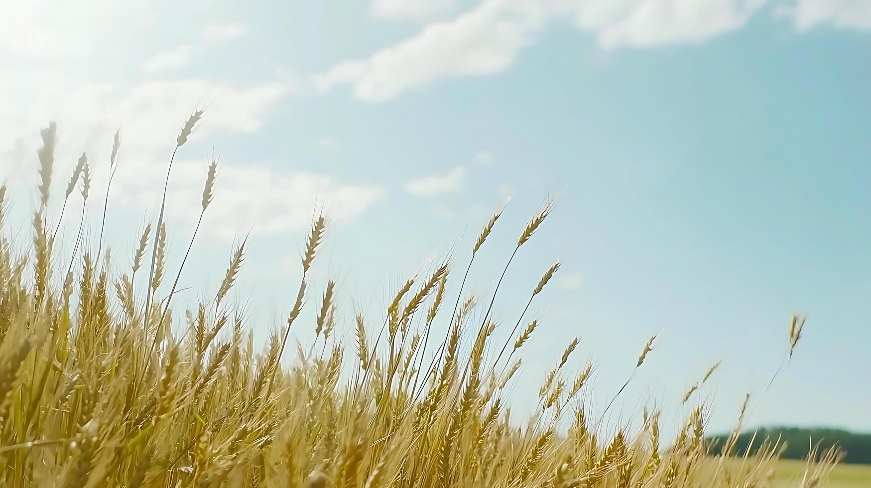 Golden Wheat Field Under a Summer Sky A Close Up View of Ripe Grain. photo