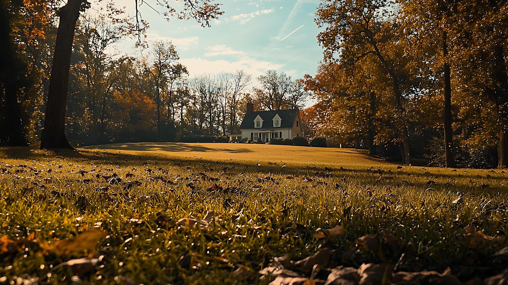 Autumnal House on a Hillside A Scenic Fall Landscape. photo