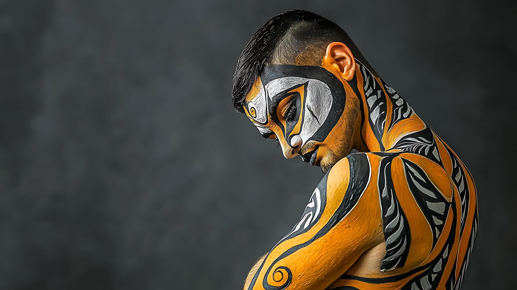Artistic Body Painting A Man Transformed into a Striking Abstract Design. photo