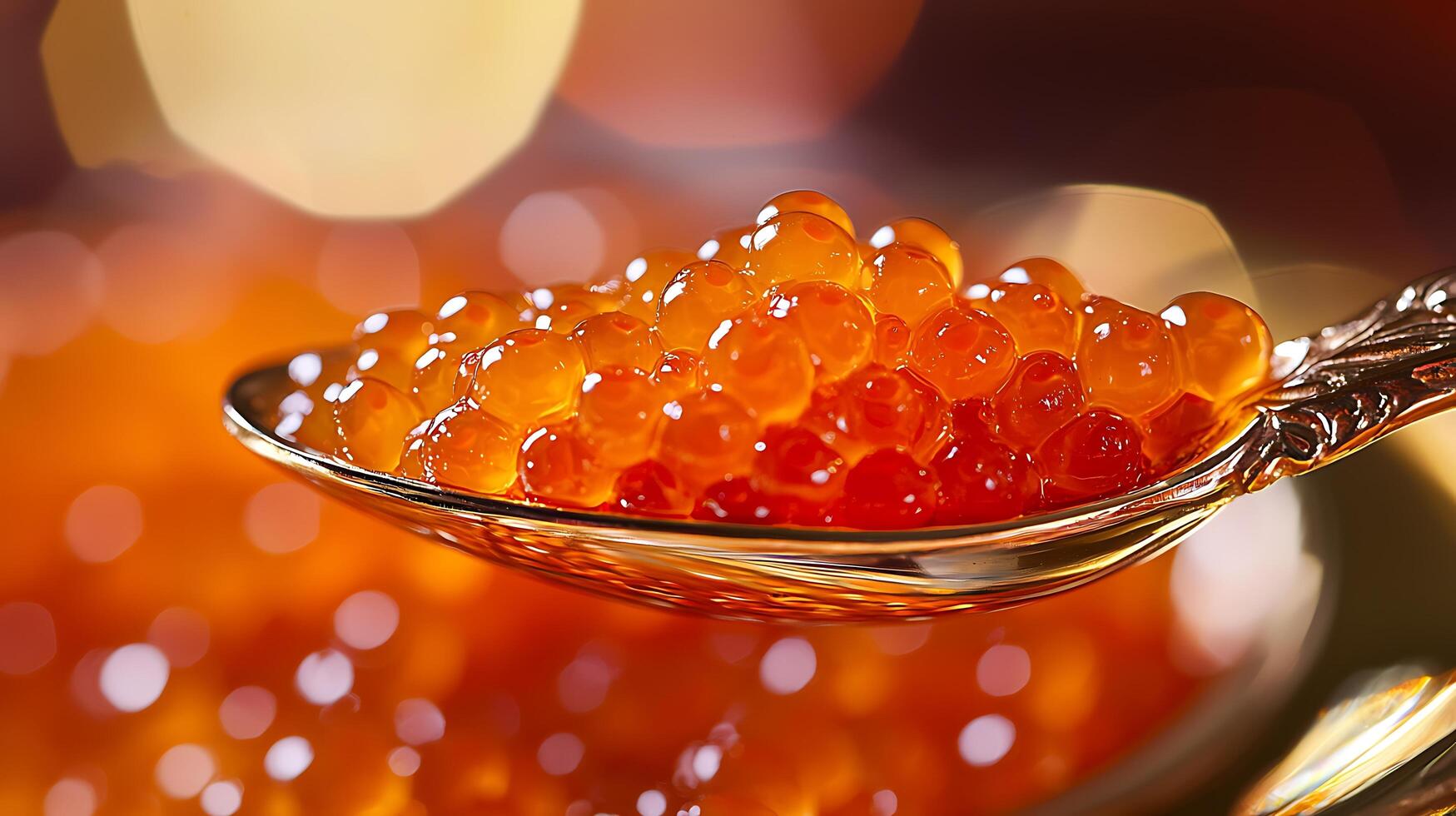 Close Up of Red Caviar on an Ornate Spoon. A luxurious food image perfect for menus, culinary articles, and gourmet advertising. photo