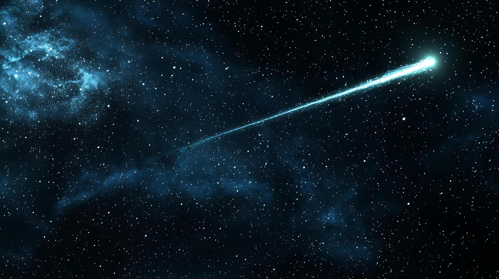 A Bright Comet Streaking Across a Starry Night Sky. This celestial image showcases a vibrant comet and the beauty of the cosmos. photo