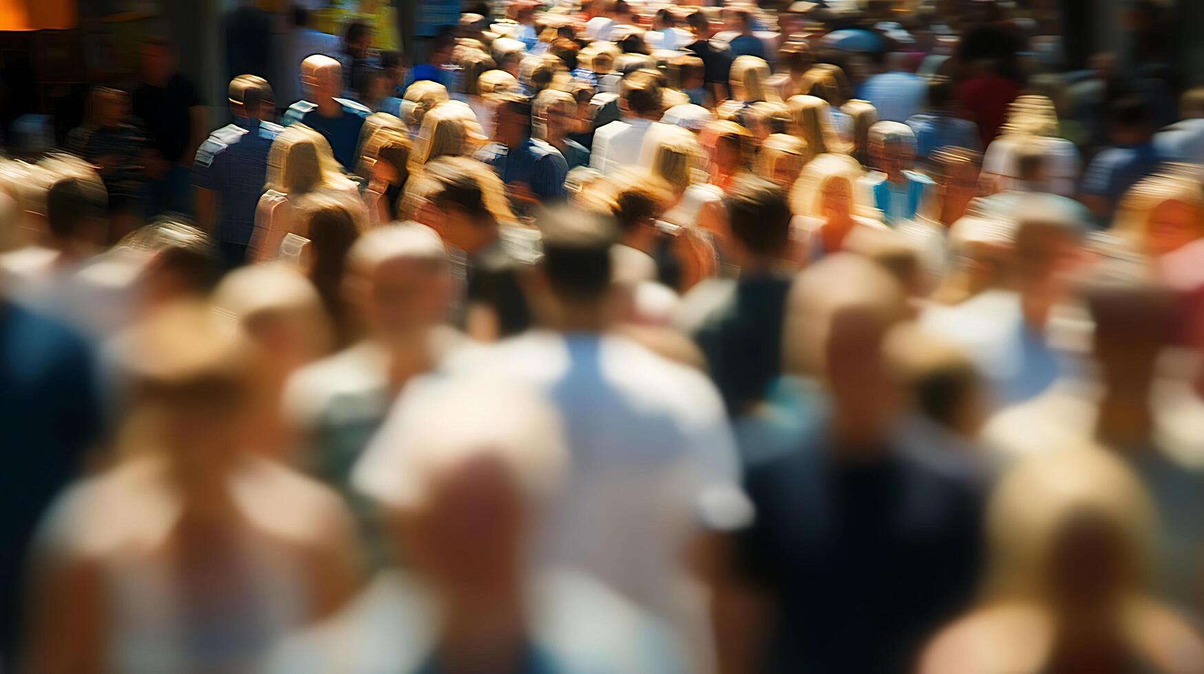 Abstract Blurred Image of a Crowd of People Walking Down a City Street. photo