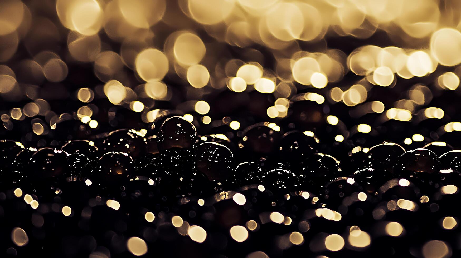 Dark spheres with golden bokeh background, abstract luxury image. photo