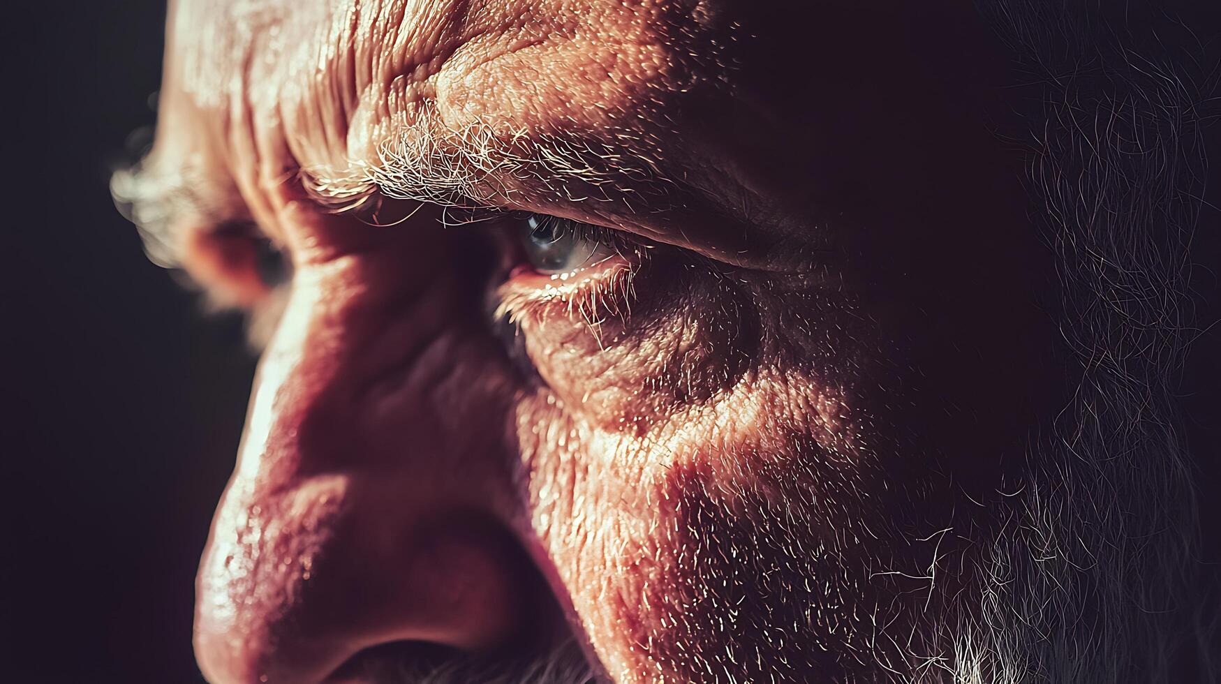 Close Up of a Senior Man's Face, Showing Wrinkles and Texture. A Detailed Portrait of Aging. photo