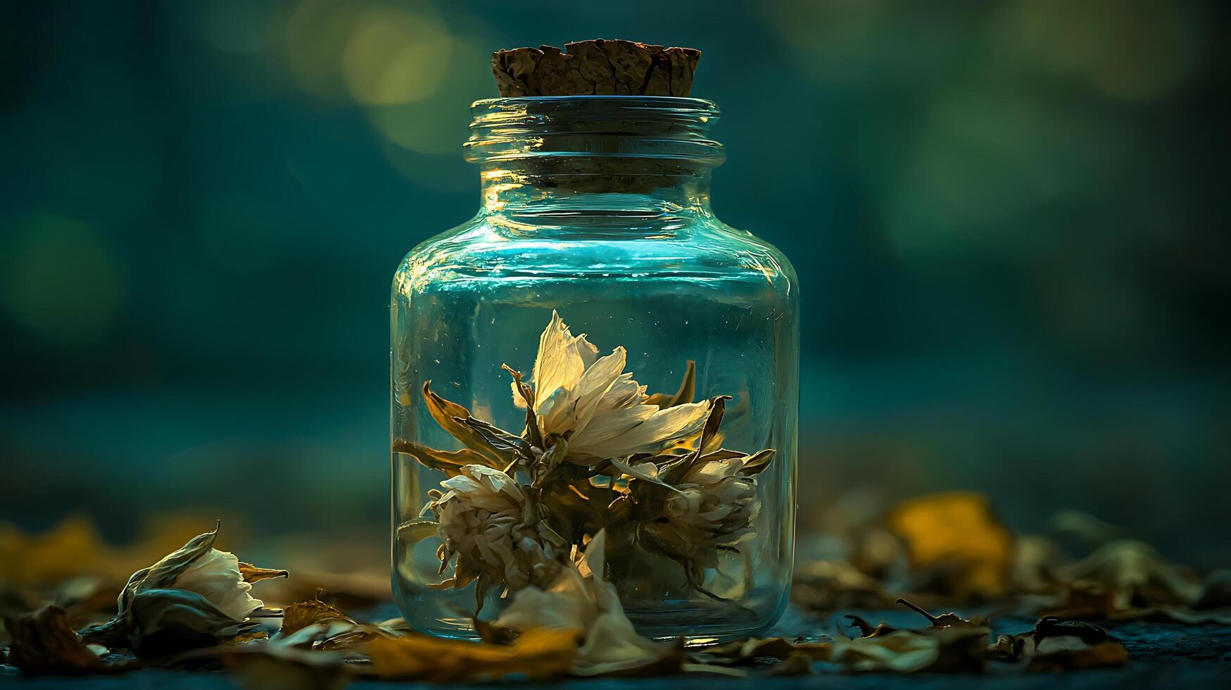 Dried Flowers in Glass Bottle A Still Life Composition. photo