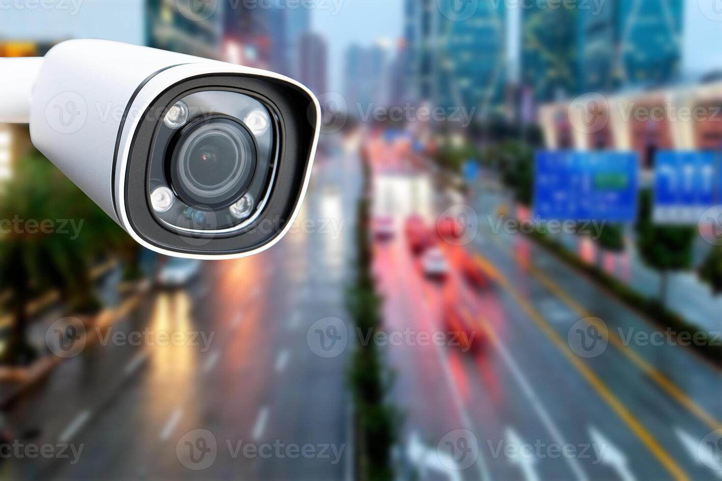 Closeup of traffic security camera surveillance CCTV on the road in the big city. photo