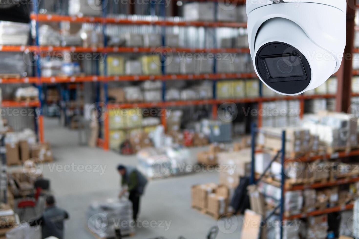 closed circuit camera Multi-angle CCTV system against the background of a modern warehouse complex. The concept of protection of goods photo