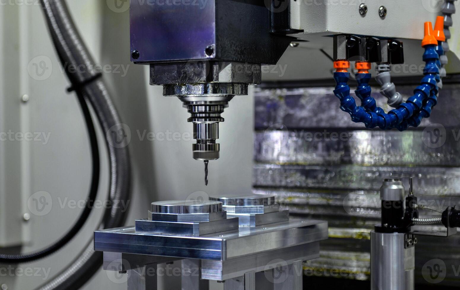 CNC lathe milling machine cutting featuring high precision the metal part , The hi-technology parts manufacturing photo