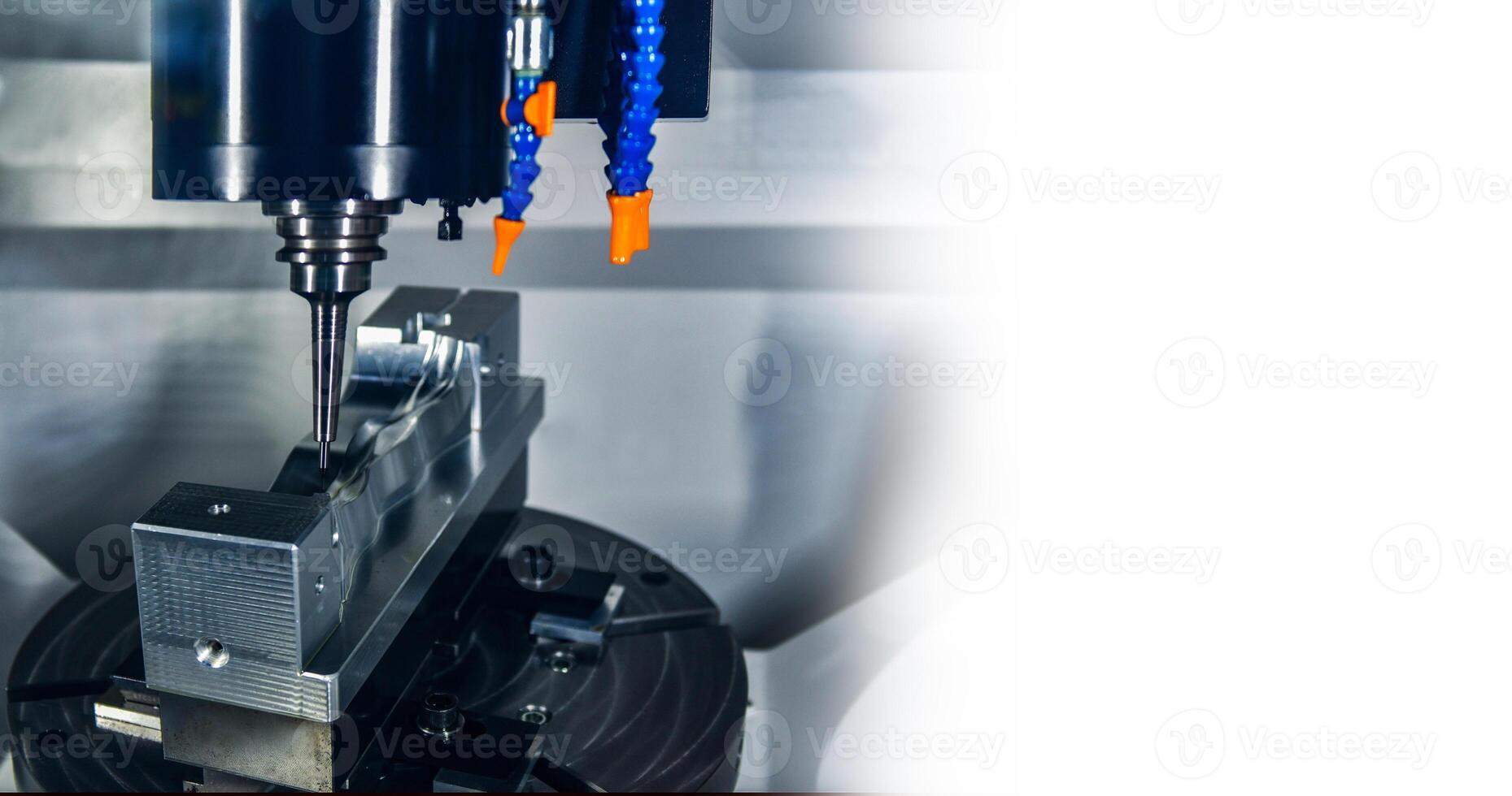 CNC lathe milling machine cutting featuring high precision the metal part, copy space photo