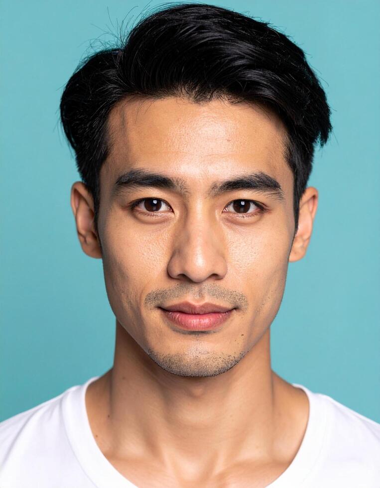 Handsome Asian Man Portrait Studio Shot Clean Skin Young Adult Male Model photo