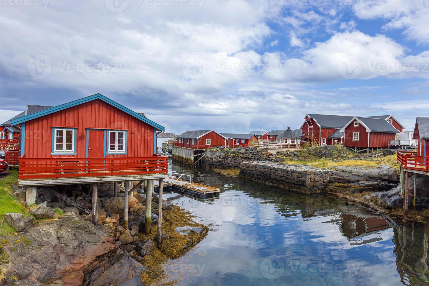 Scenic fishing village A in Lofoten Islands with authentic fishermen sheds and museum photo