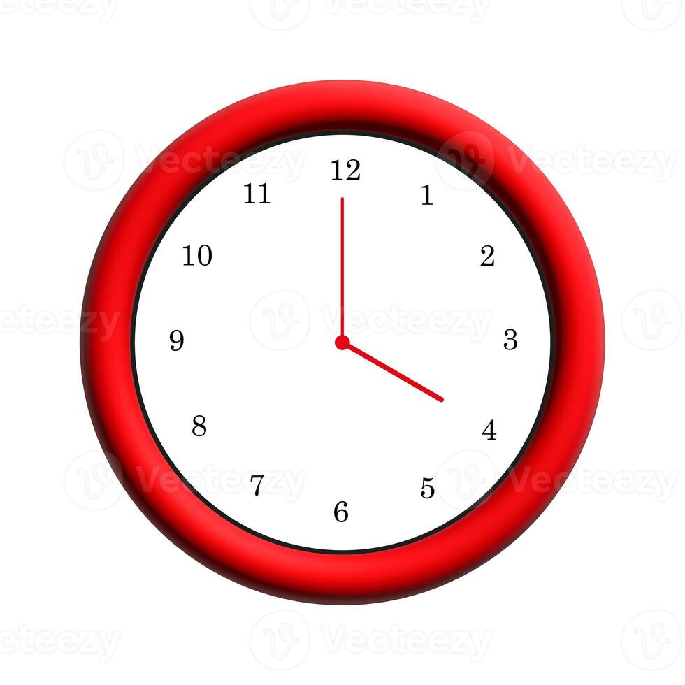 Three-dimensional clock with red frame shows 4 o'clock photo