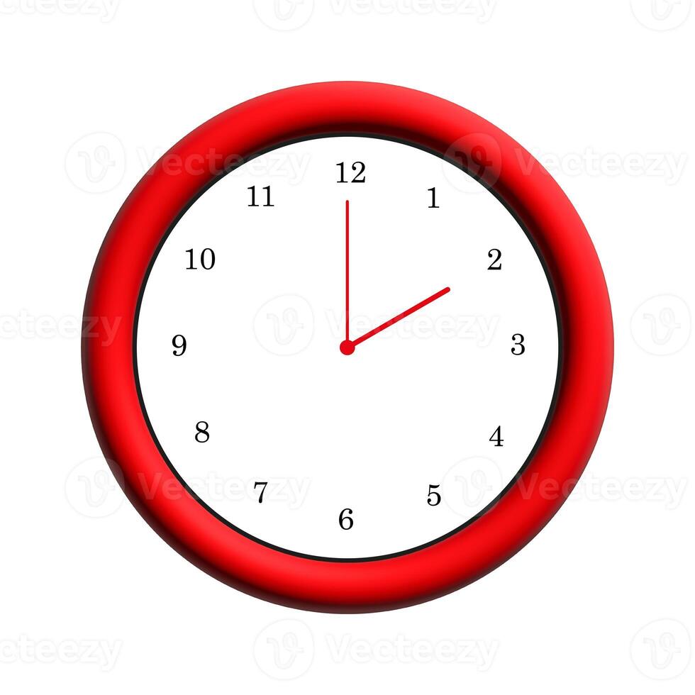 Three-dimensional clock with red frame shows 2o'clock photo