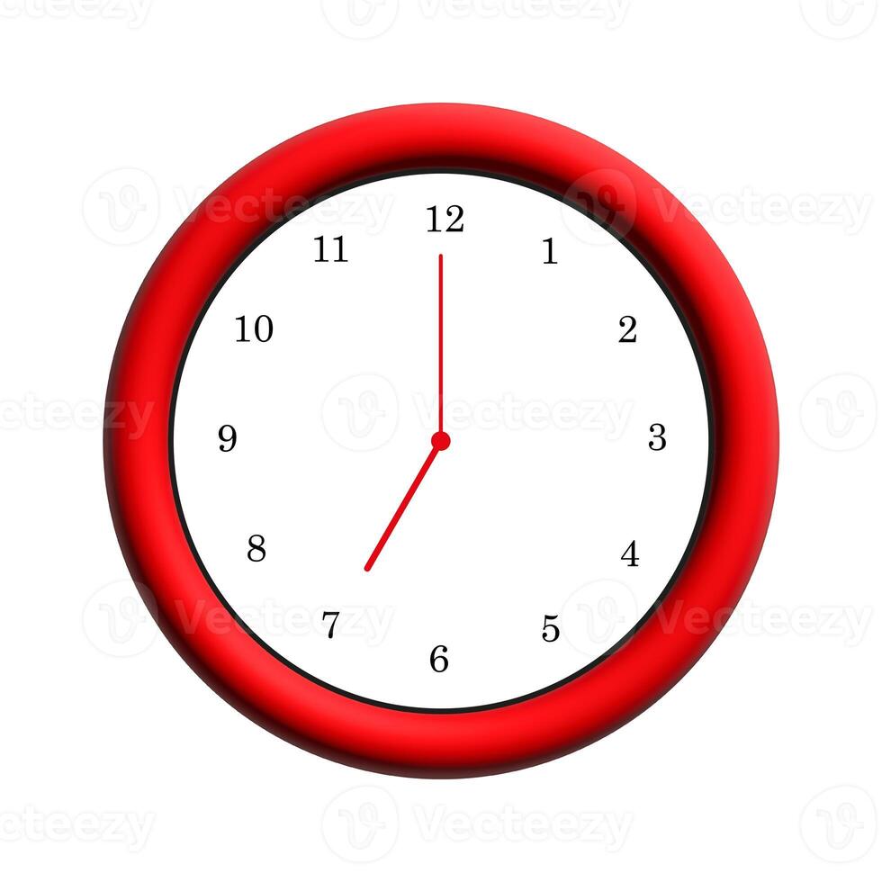 Three-dimensional clock with red frame shows 7 o'clock photo