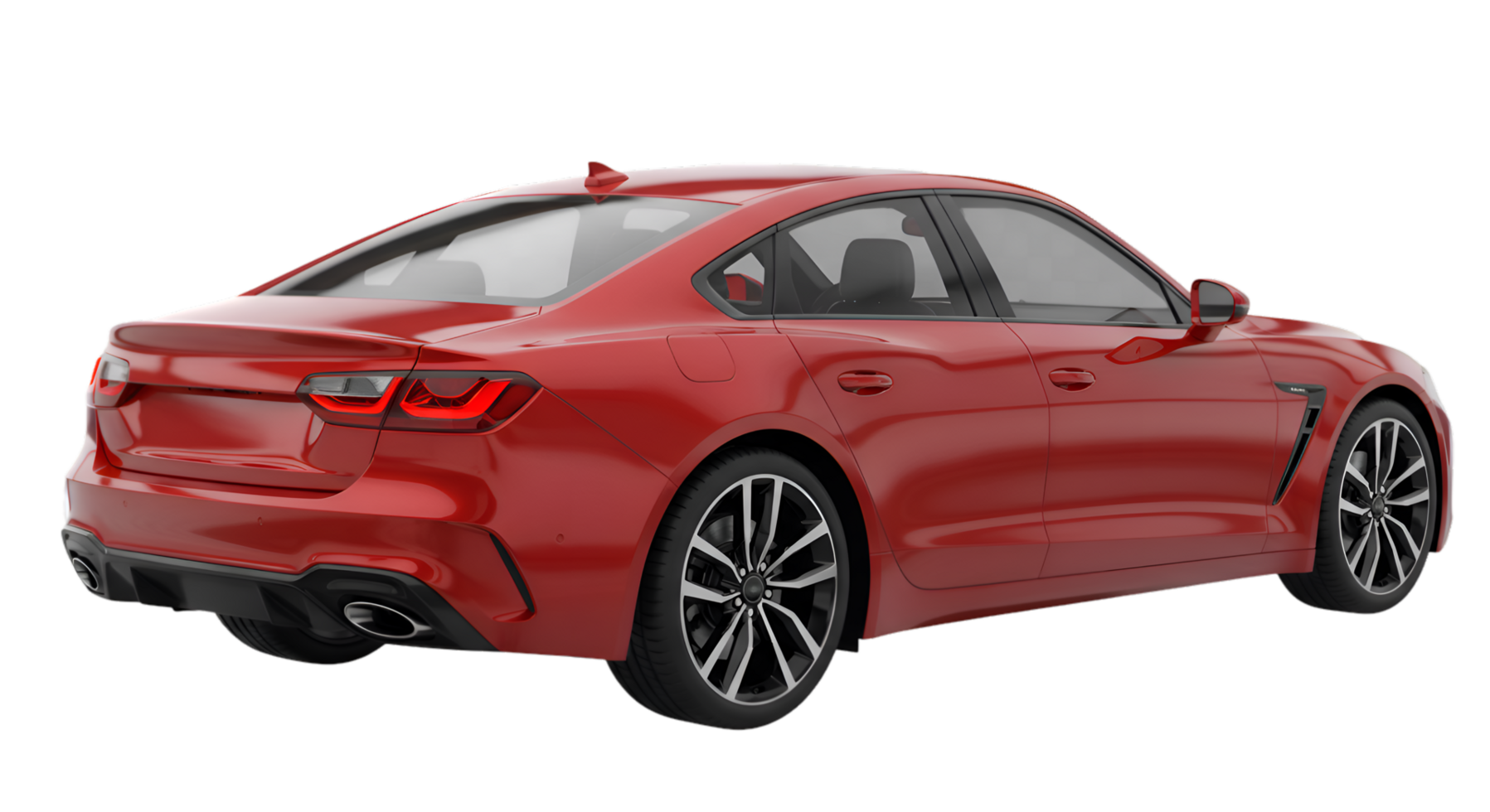 Sleek Red Sedan with Angular Taillights and Black Accents Rear Quarter View png