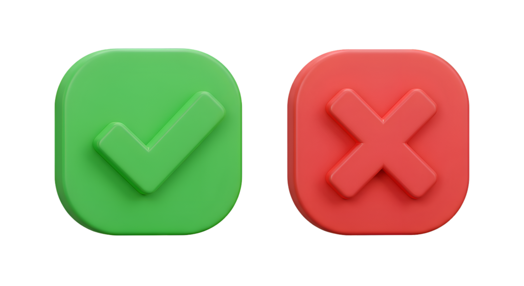 Green Check Mark and Red Cross Mark 3D Rendered Approval and Rejection png