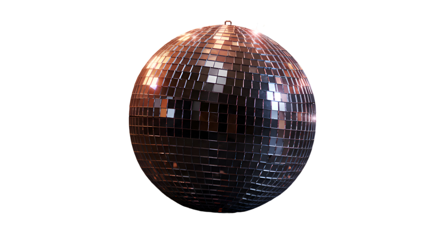Sparkling disco ball with reflective square tiles and a small metal loop png