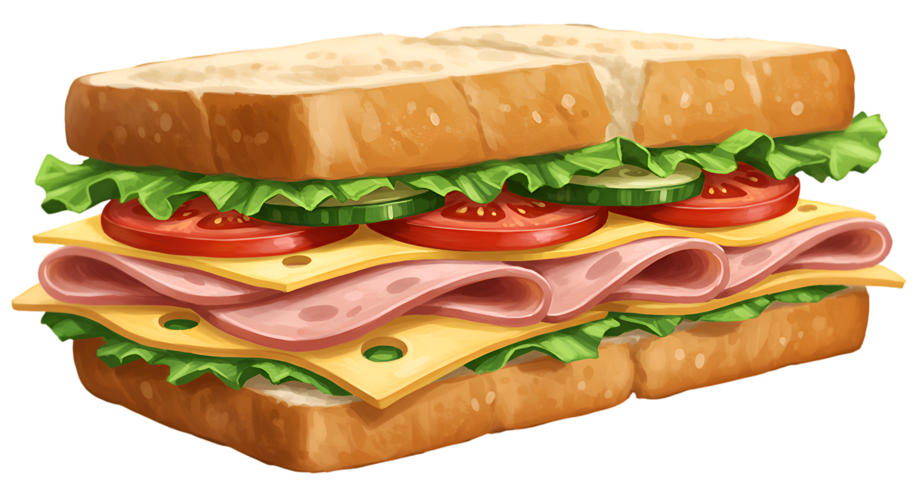 Delicious Ham and Cheese Sandwich with Fresh Vegetables and Toasted Bread png