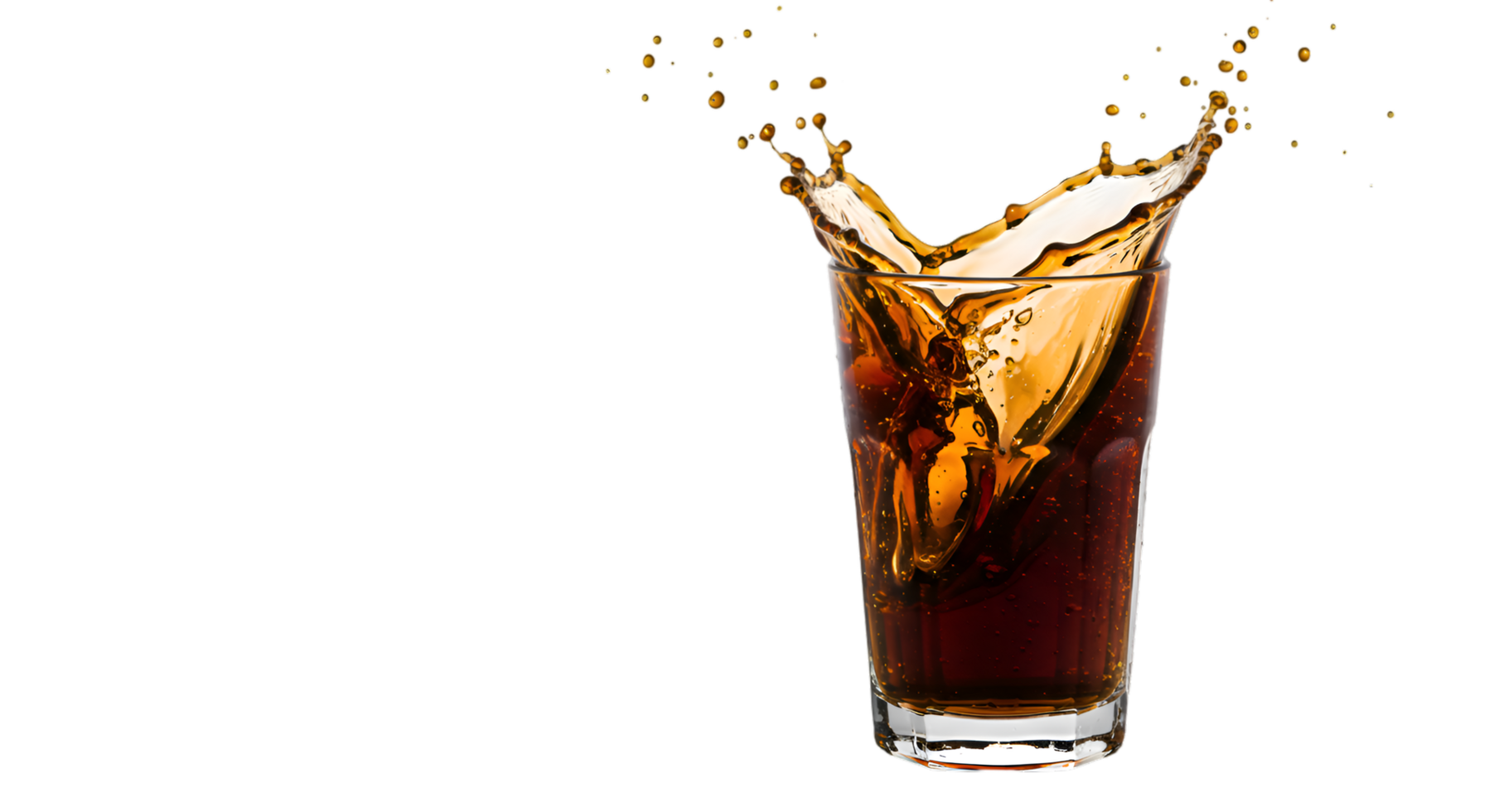Refreshing cola splash in a clear glass with dynamic liquid motion png