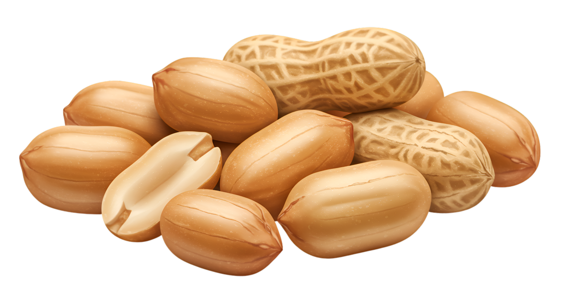 Pile of Peanuts with One Split Open Revealing the Kernels png