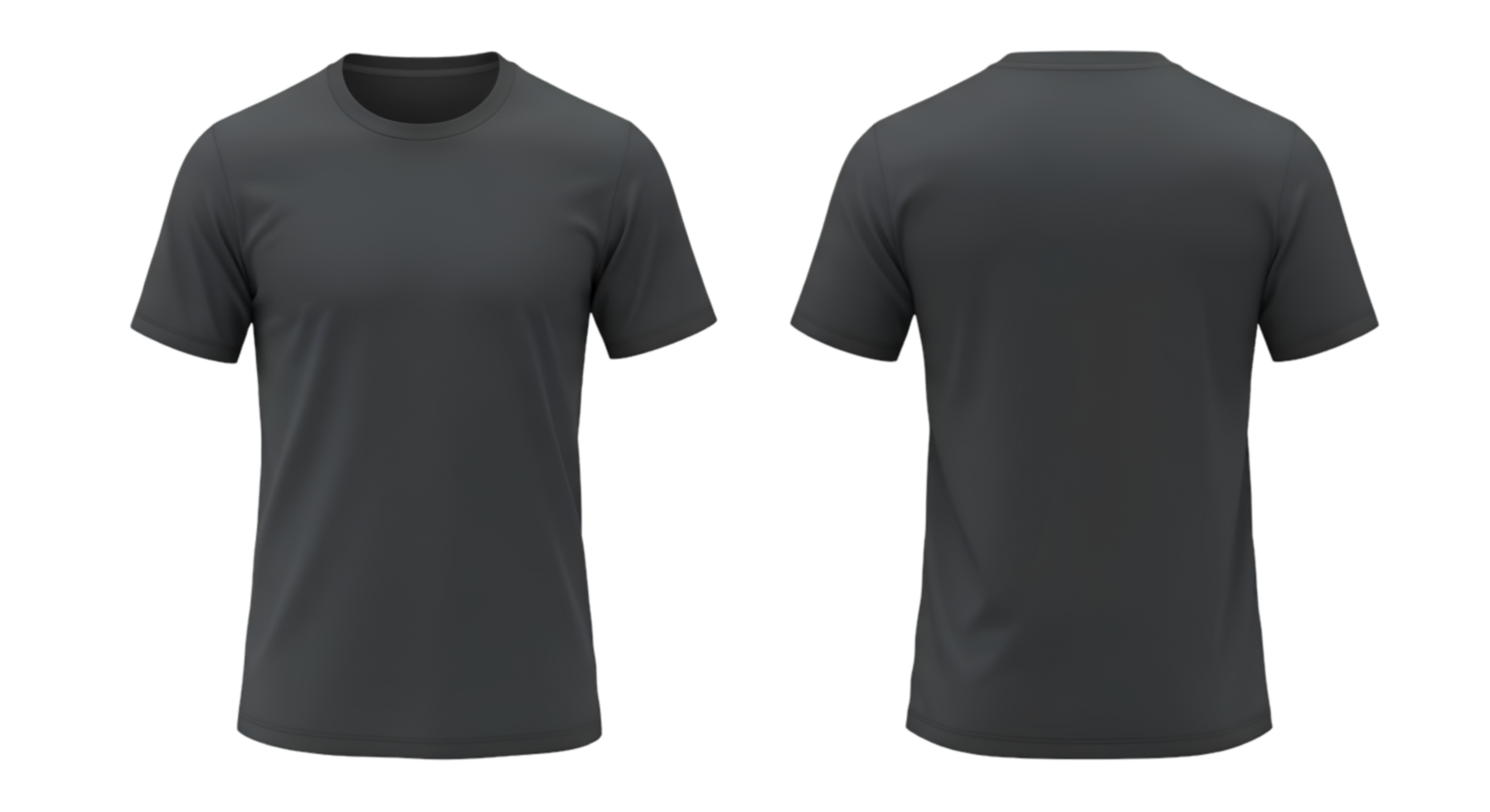 Front and back view of a dark gray crew neck tshirt mockup png