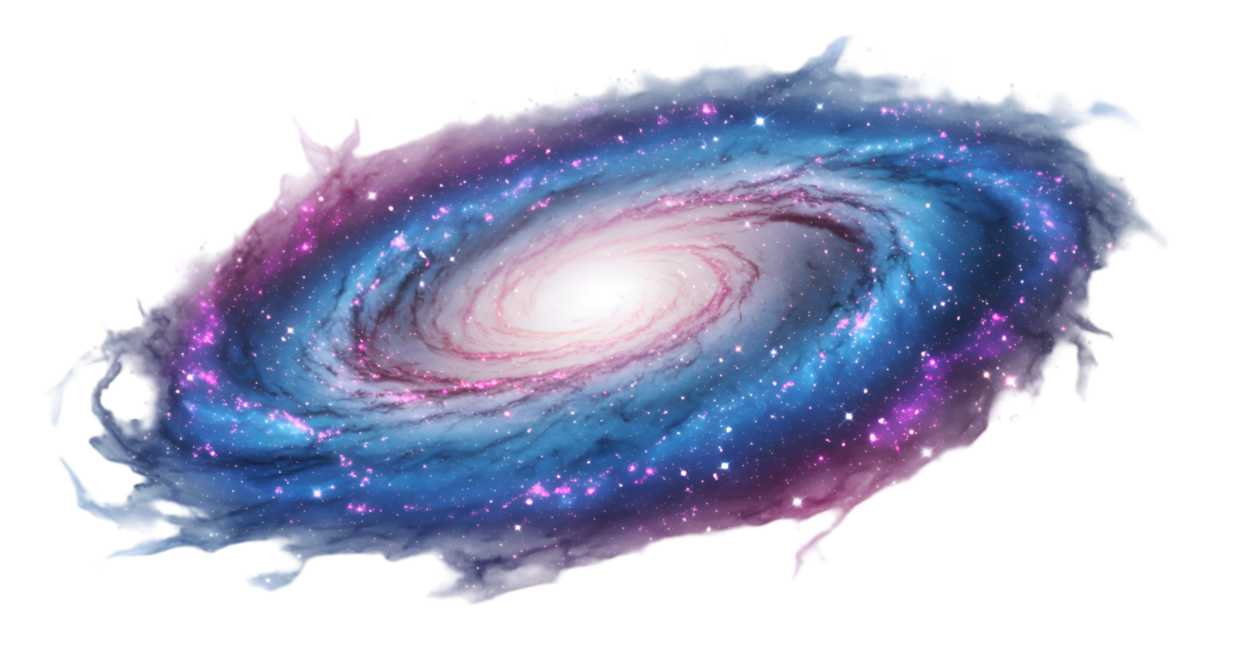 Swirling Galaxy with Pink and Blue Nebulae and Bright Central Core png