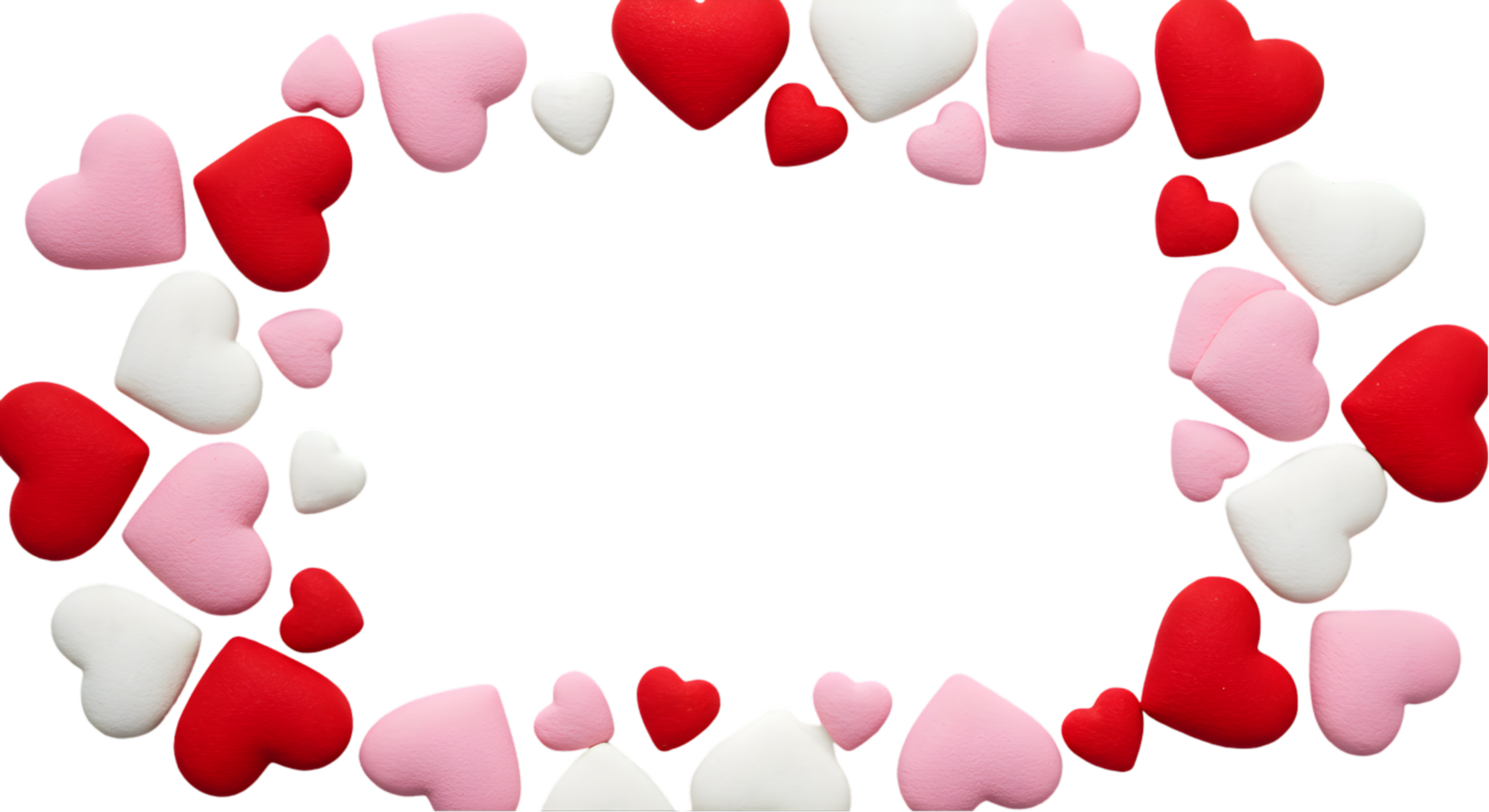 Romantic Heart Frame. Red Pink White Hearts Scattered on Black Background for Valentines Day png