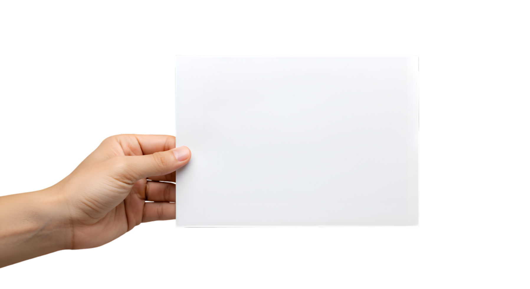 Hand holding a pristine white rectangular card displaying a blank surface png