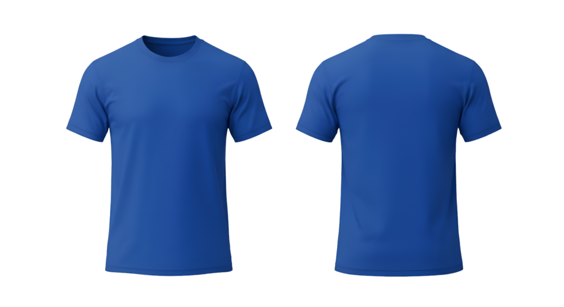 Royal Blue TShirt Front and Back Views Simple Crew Neck Design png