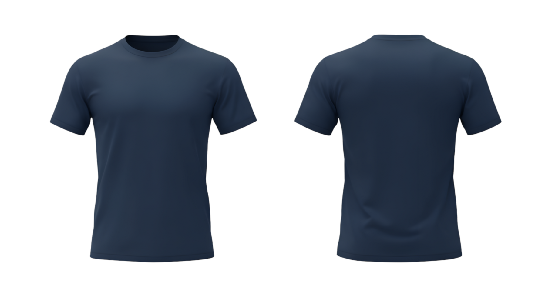Dark Blue Crew Neck TShirt Front and Back Views on Transparent Background png