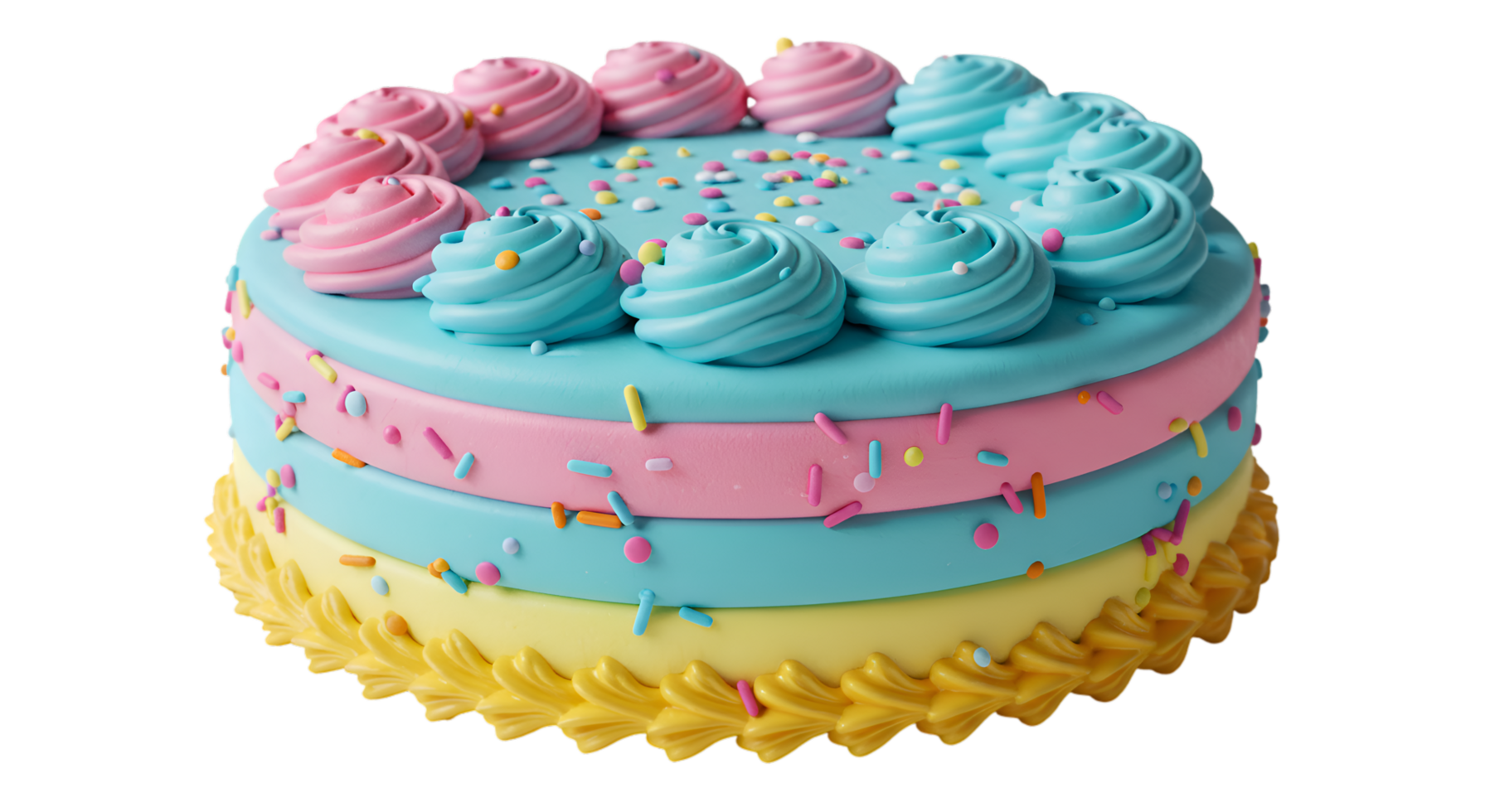 Pastel Layered Cake with Swirled Frosting and Colorful Sprinkles png