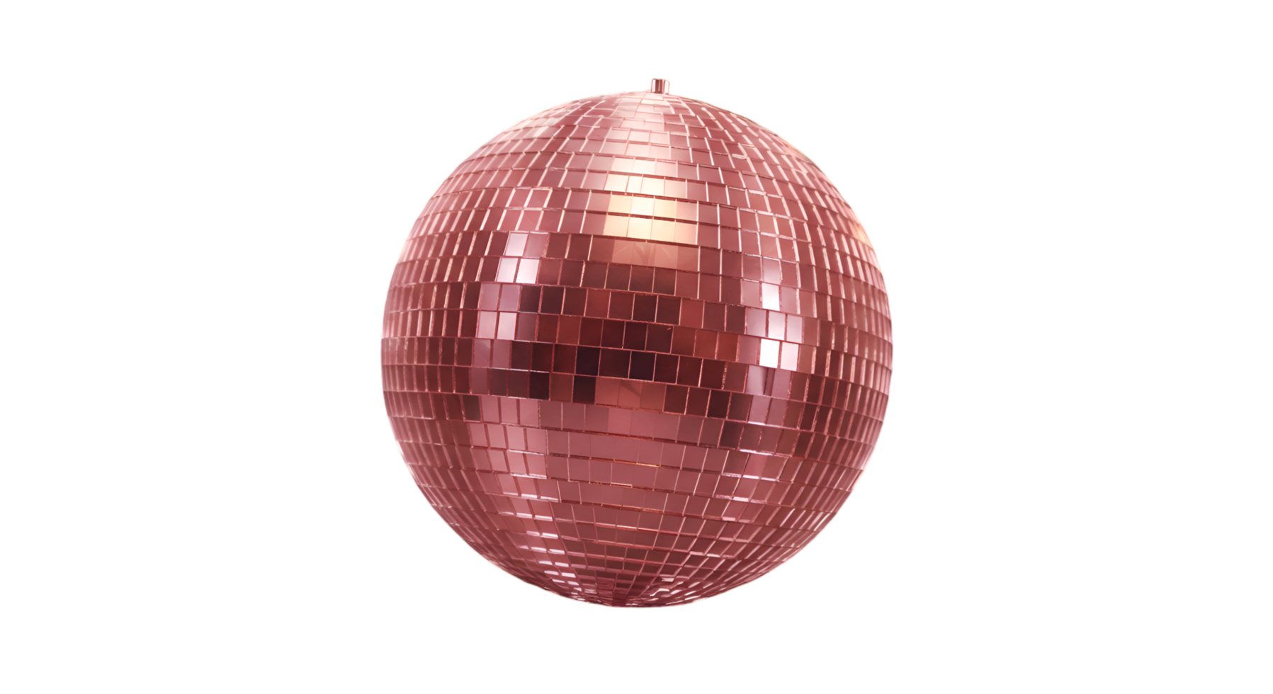 Rose Gold Disco Ball with Mirrored Tiles Reflecting Light in Studio png