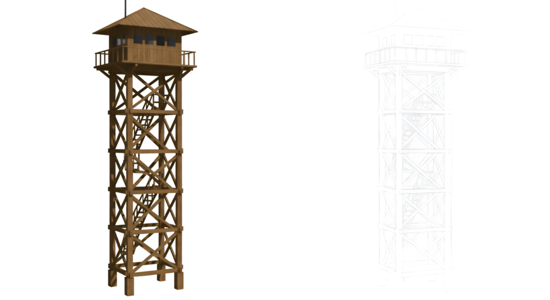 Wooden Lookout Tower with Observation Deck and Angled Support Beams png