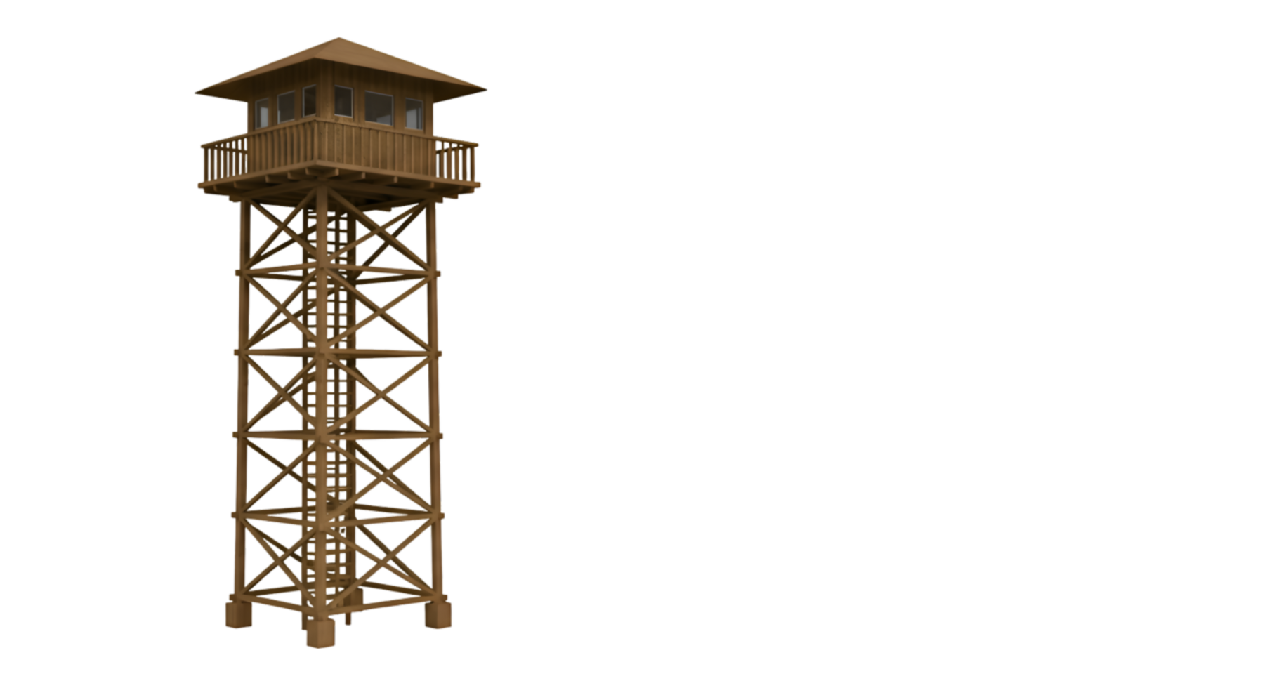 Wooden Lookout Tower with Balcony and Ladder Structure Observation Post png