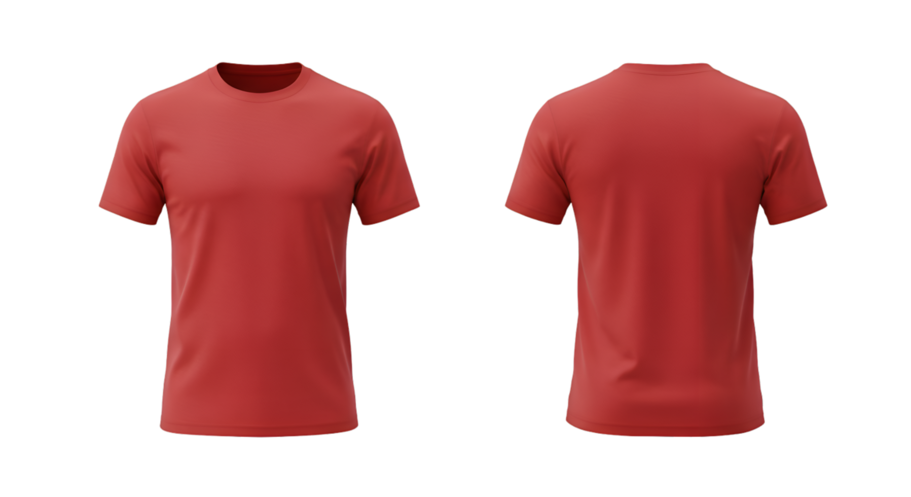 Two views of a vibrant red crew neck tshirt front and back png