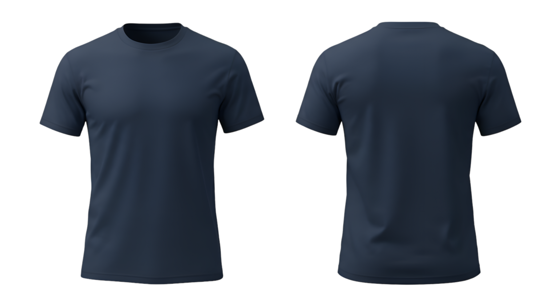 Two navy blue tshirts front and back view short sleeves crew neck png